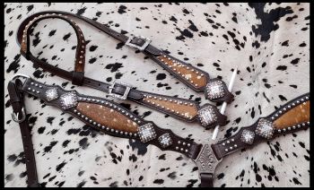 Showman Cowhide inlay browband headstall and breast collar set #2